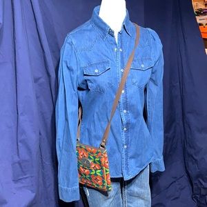 NWT Torn by Tonny Kobo denim top w/high shoulders